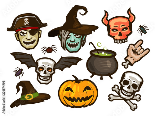 Fototapeta Naklejka Na Ścianę i Meble -  Halloween set of labels or stickers. Holiday concept. Cartoon vector illustration