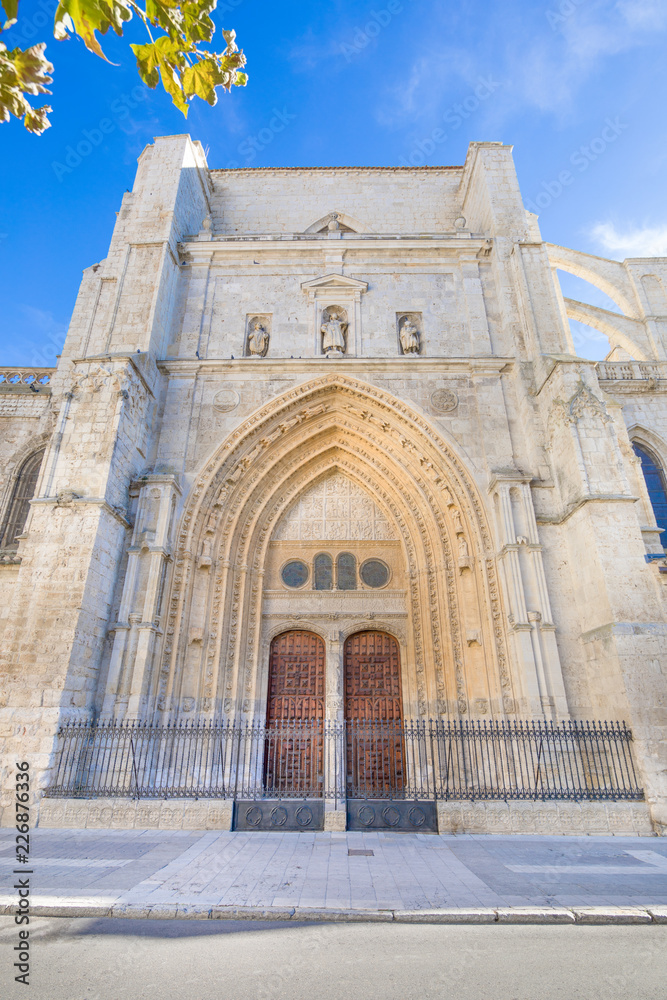 back door of landmark cathedral of San Antolin, gothic monument from fourteenth century, in Palencia city, Castile Leon, Spain, Europe
