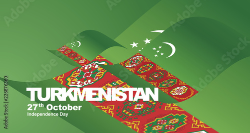 Turkmenistan Independence Day flag ribbon landscape background photo