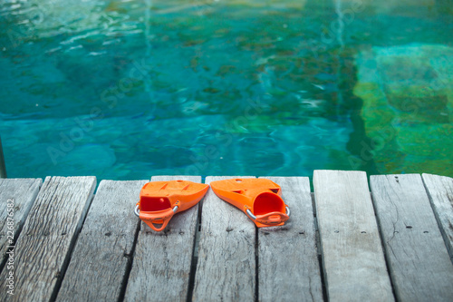 Orange flippers for diving
