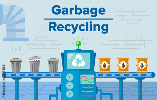 Garbage recycling process concept flat vector illustration