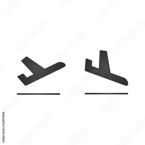 Arrivals and departure plane icons. Simple black take off and landing airplane signs. vector illustration.