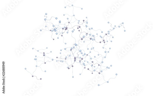 Neural network. Social network. Futuristic dna, deoxyribonucleic acid. Abstract molecule, cell illustration, mycelium. Light background. 3D illustration