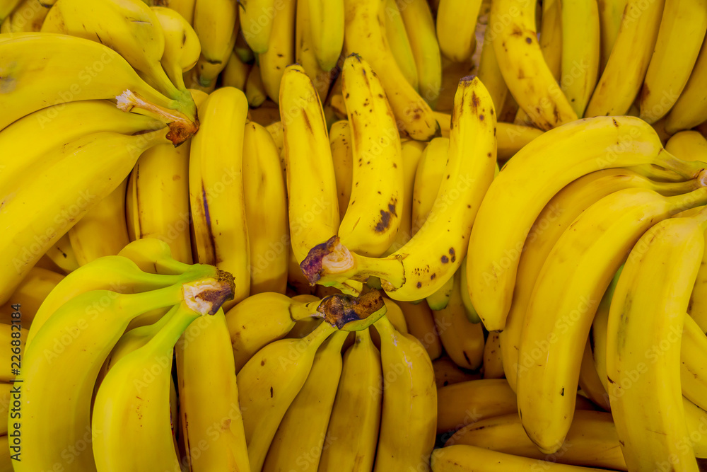 Close up of selective focus of fresh bananas background