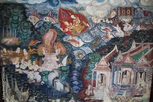 The murals are beautiful and in Thai temples.