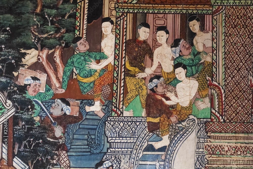 Obraz premium The murals are beautiful and in Thai temples.