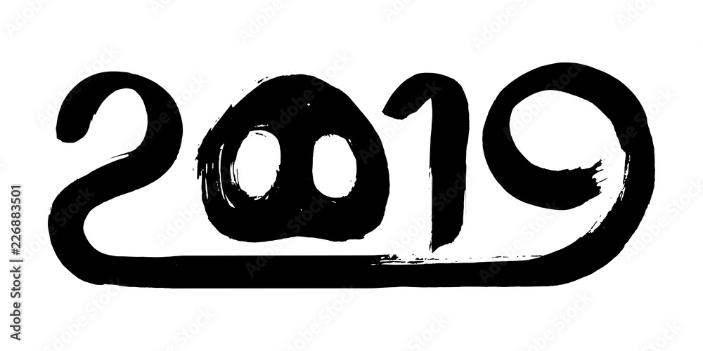 2019 Chinese Year of the Pig. Calendar poster font with snout. Hand written black lettering on white background. Happy New Year card or banner design. 2019 Chinese Year of the Pig. Calendar poster font with snout. Hand written black lettering on white background. Happy New Year card or banner design.