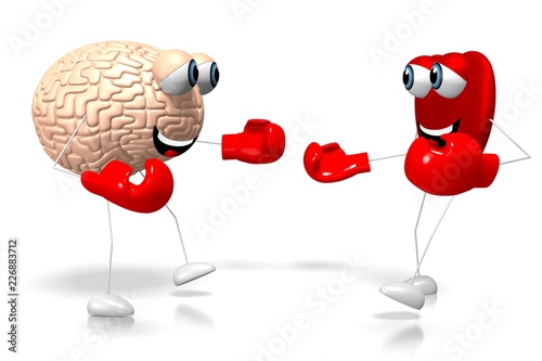 3D heart and brain cartoon characters - boxing, fight photo