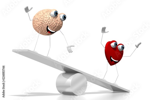 3D heart and brain cartoon characters, swing concept photo