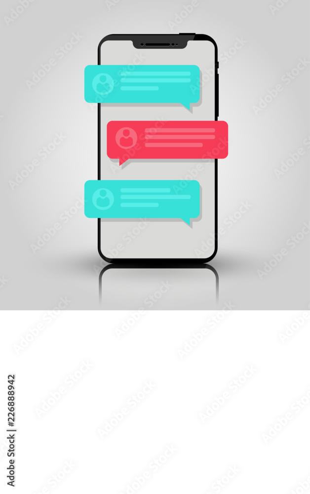 Mobile phone chat message notifications. Chatting bubble speeches, concept of online talking, speak, conversation, dialog. Mobile phone chat message notifications. Chatting bubble speeches, concept of online talking, speak, conversation, dialog.