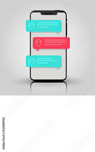 Mobile phone chat message notifications. Chatting bubble speeches, concept of online talking, speak, conversation, dialog.