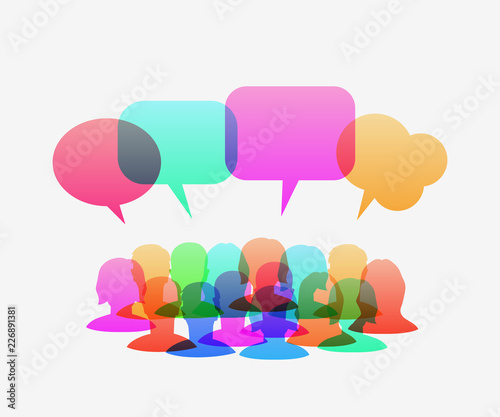 People icons with colorful dialog speech bubbles. Communication and social media concept. Vector illustration