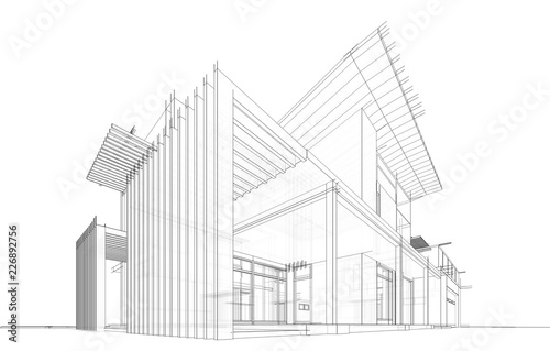 modern house building architecture 3d illustration