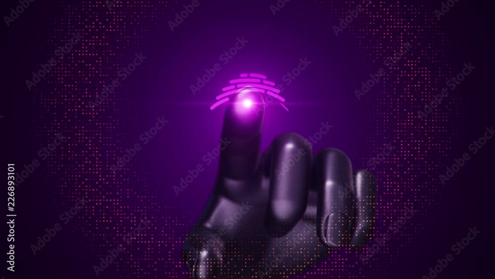 Animation touching finger of abstract human hand to touch screen and ...