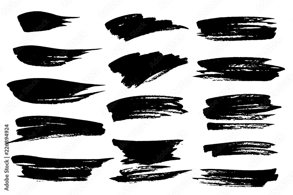 Vector set of hand drawn brush strokes and stains. One color monochrome artistic hand drawn backgrounds. Horizontal greyscale strokes as design elements. Vector set of hand drawn brush strokes and stains. One color monochrome artistic hand drawn backgrounds. Horizontal greyscale strokes as design elements.