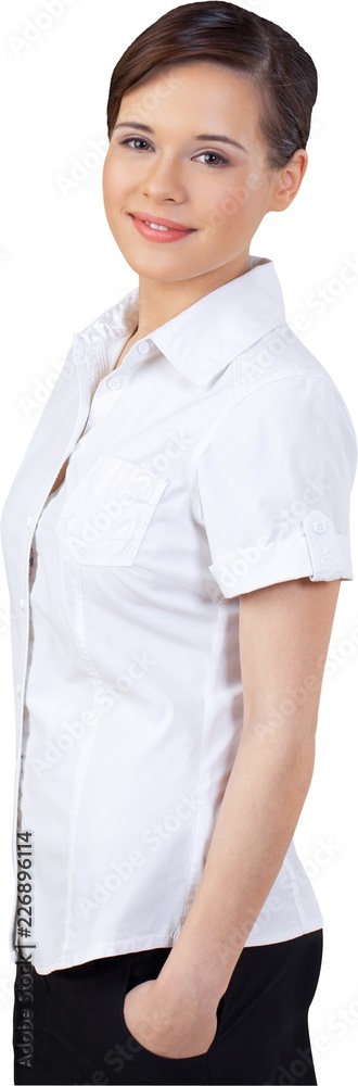 Young Businesswoman Standing with Hands in Pocket - Isolated Young Businesswoman Standing with Hands in Pocket - Isolated