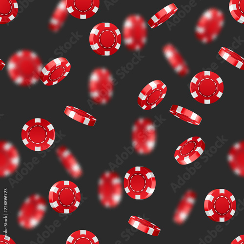 Red flying falling casino poker chips isolated on white background. Jackpot or winner concept. Seamless texture. Vector illustration