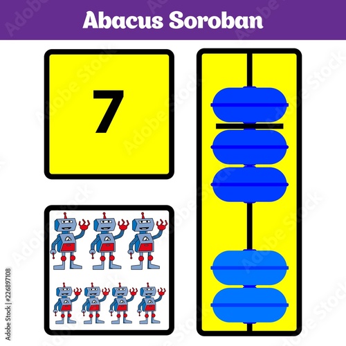 Abacus Soroban kids learn numbers with abacus, math worksheet for children Vector Illustration