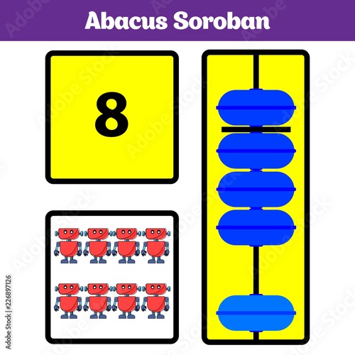 Abacus Soroban kids learn numbers with abacus, math worksheet for children Vector Illustration