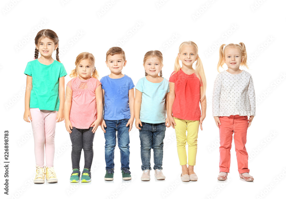 Cute kindergarten children on white background Cute kindergarten children on white background