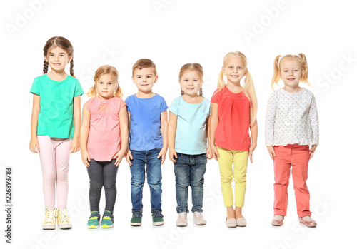 Cute kindergarten children on white background