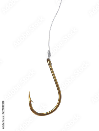 Fishing hook on white background. Angling equipment