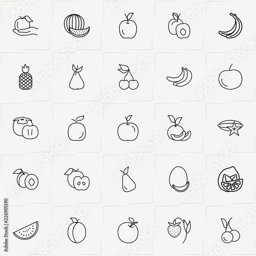 Berries And Fruits line icon set with cherry   melon and apple