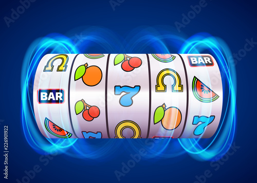Golden slot machine wins the jackpot. Vector illustration