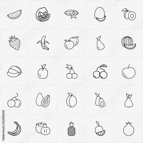 Berries And Fruits line icon set with strawberry   melon and cherry