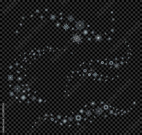 Snowflakes. Snow spirals on transparent background