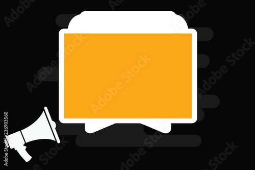 Flat design business Vector Illustration Empty copy space for Ad website promotion esp isolated Banner template. Megaphone and Blank Screen Tablet Horizontally Resting on Stand Holder