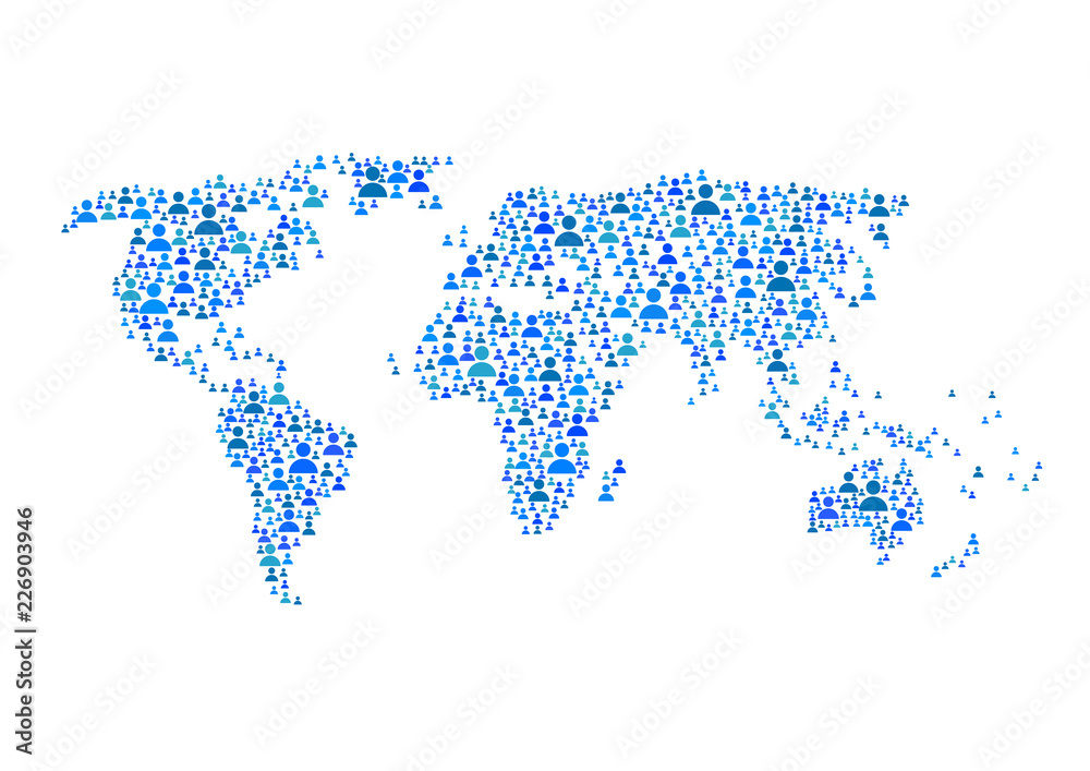 Fototapeta premium Global network connection of plenty communication people colorful. World map point of Connection technologies for business. Mixed media. Vector illustration