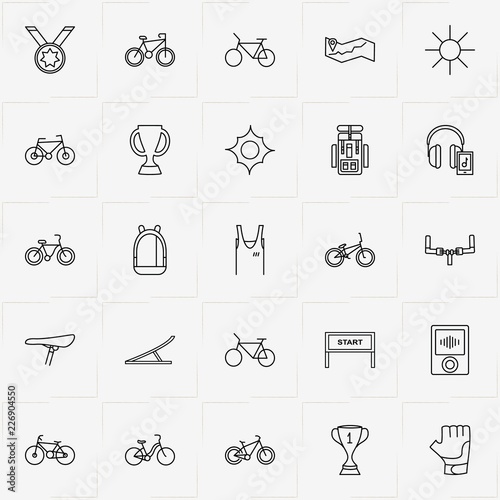 Bicycle Sport line icon set with map location , springboard and bicycle
