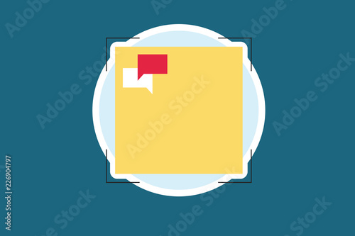 Flat design business Vector Illustration concept template copy space text for Ad website esp isolated 3d isometric. Two Empty Speech Bubble Overlapping on Blank Square Shape above a Circle