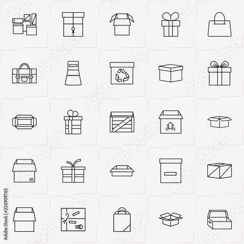 Boxes & Packages line icon set with package, packages and gift box