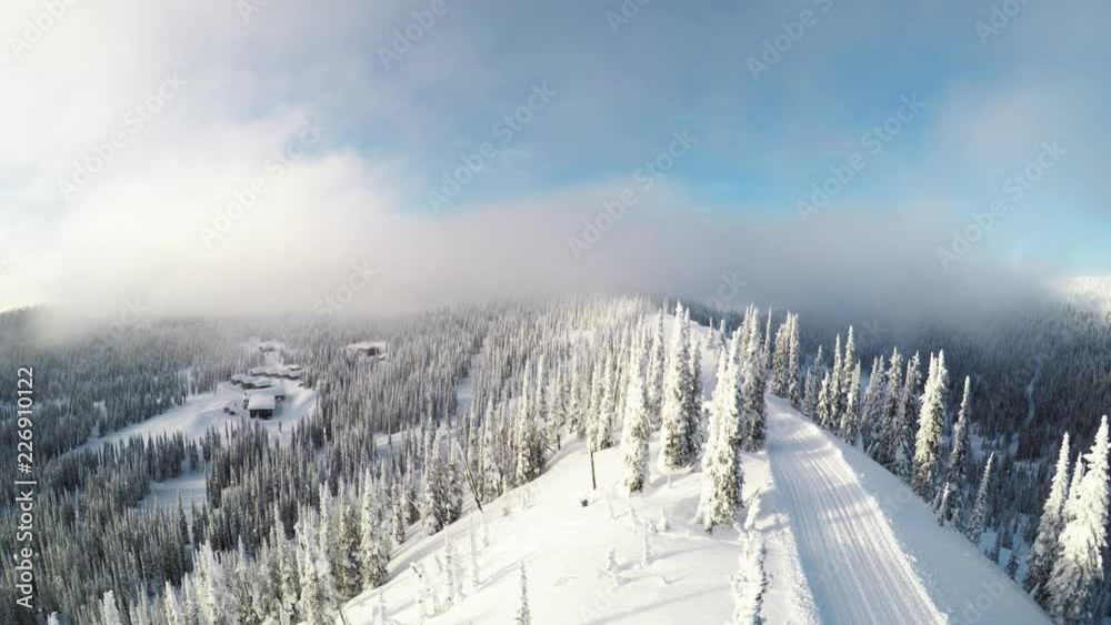Wide aerial, scenic mountain landscape in British Columbia