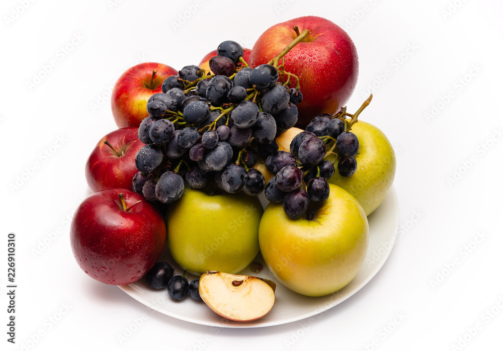 fresh fruit basket on white background