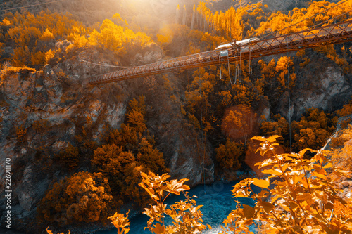 Bungee jump in Autumn in New Zealand