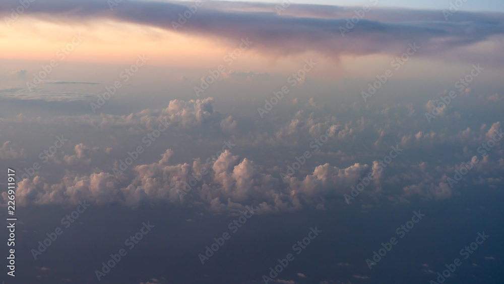 The cloud on sky from airplane window view