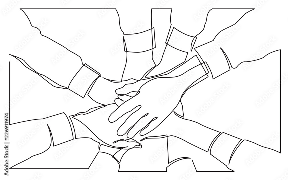 continuous line drawing of team holding hands together continuous line drawing of team holding hands together