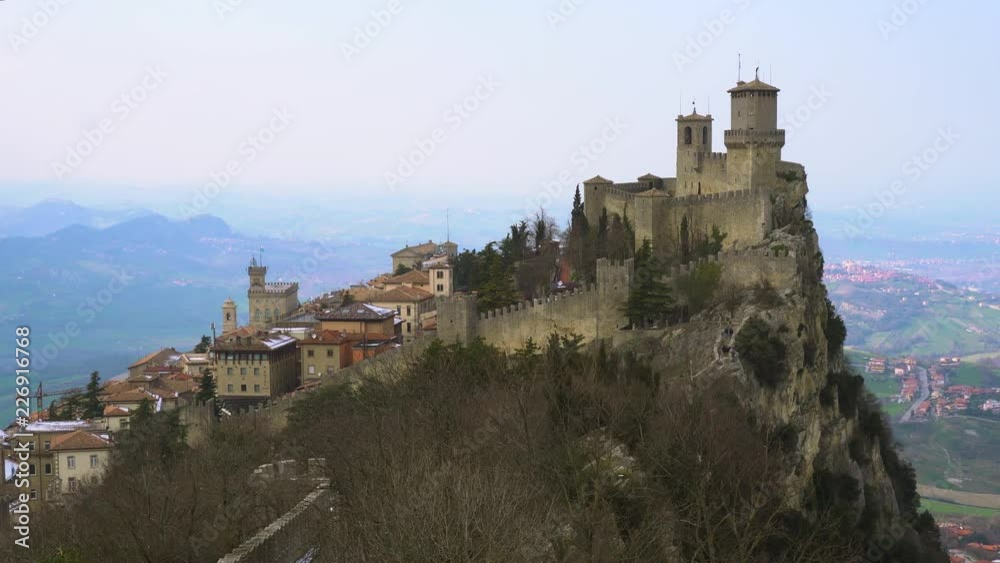 view of San Marino historical castle fortress on Mount Titano at winter view of San Marino historical castle fortress on Mount Titano at winter