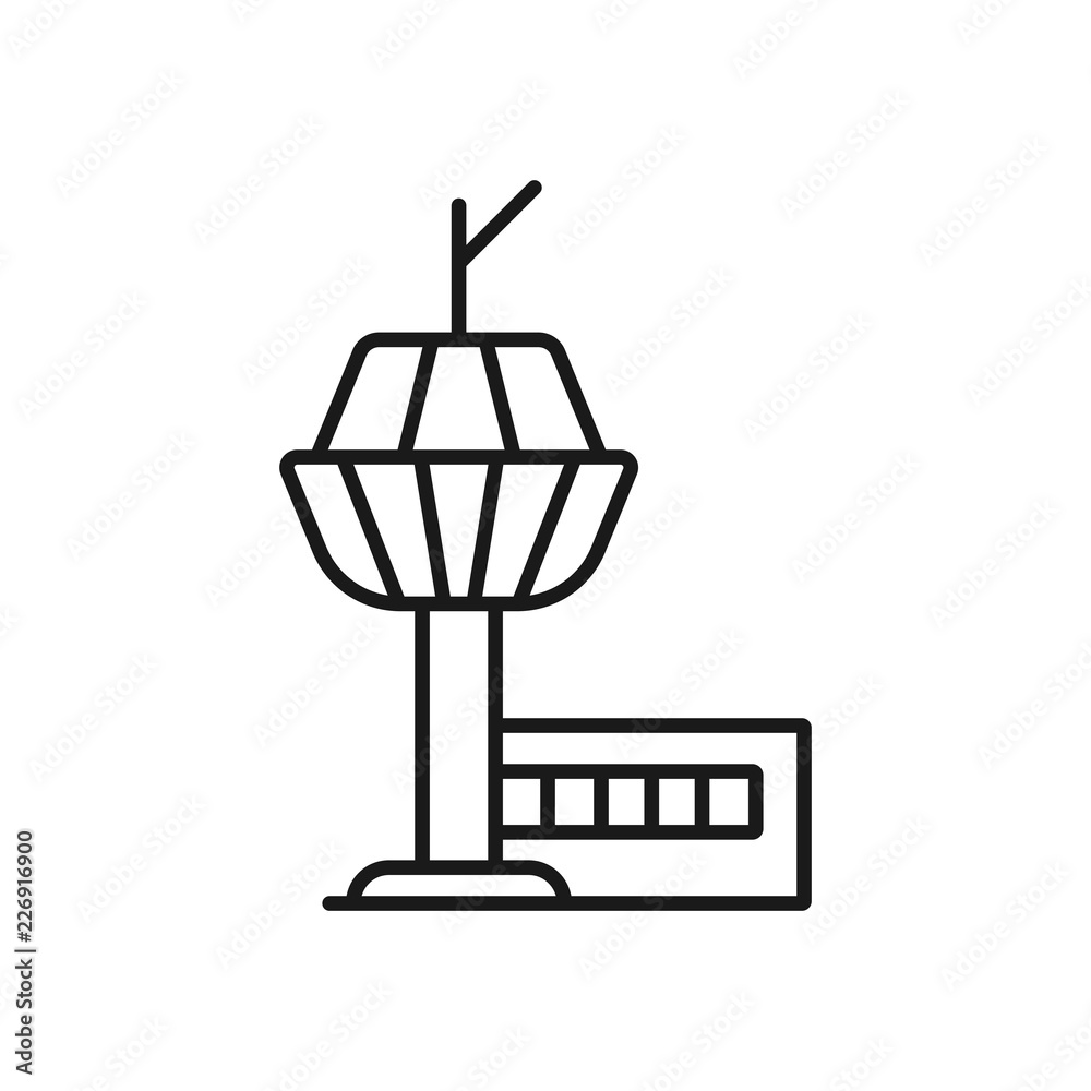 Flight control tower line icon for web, mobile and infographics. Vector dark grey icon isolated on light grey background. Flight control tower line icon for web, mobile and infographics. Vector dark grey icon isolated on light grey background.
