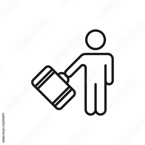 Person with baggage linear icon. Thin line illustration. Tourist, traveler. Passenger. Contour symbol. Vector isolated outline drawing. Editable stroke