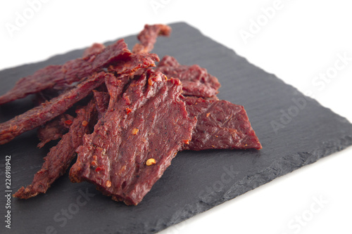 Pile Hot and Spicy Beef Jerky with Red Pepper Flakes