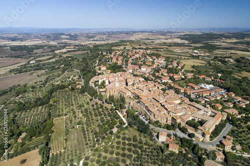 Aerial view of pienza a lovely country in Val d'Orcia  photo