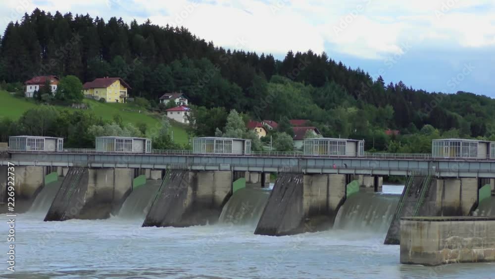 Spillway of the Passau-Ingling hydroelectric dam in Passau, Bayern, Germany Spillway of the Passau-Ingling hydroelectric dam in Passau, Bayern, Germany