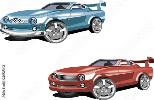 Couple of speed cars isolated on white vector concept