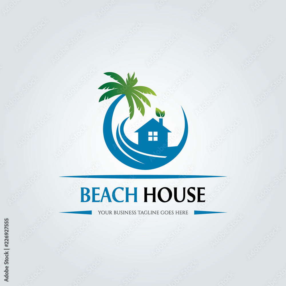 Beach house logo design template. Vector illustration