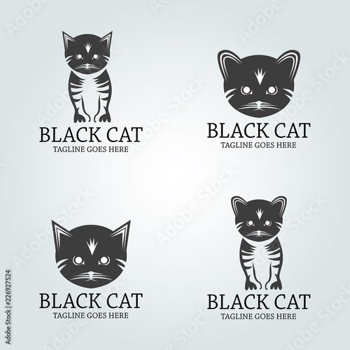 Black cat logo design template. Vector illustration