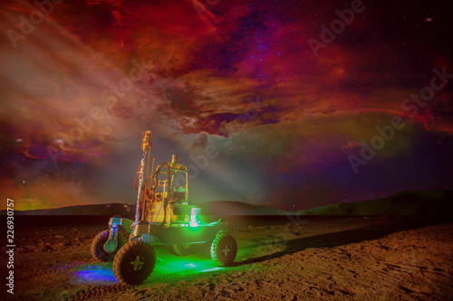Fototapeta Naklejka Na Ścianę i Meble -  Rover on the Mars. Collage. Elements of this image furnisfurnished by NASA.